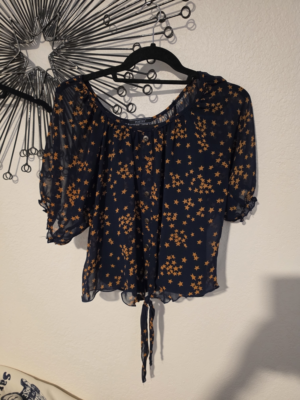 Poetry Navy & Mustard Star Tie-Front Blouse